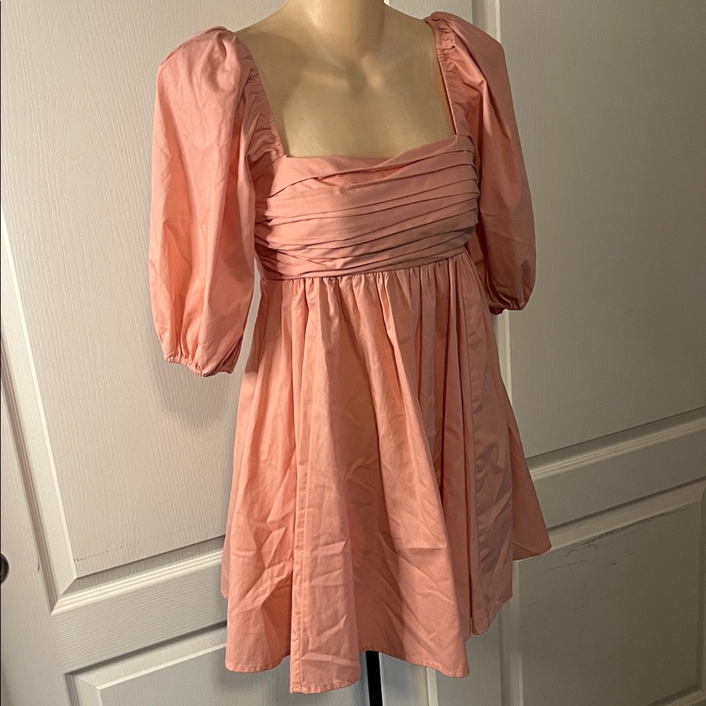 Abercrombie & Fitch Size XXS Soft blush Pink Linen Puffy Sleeve Flowy Midi Dress